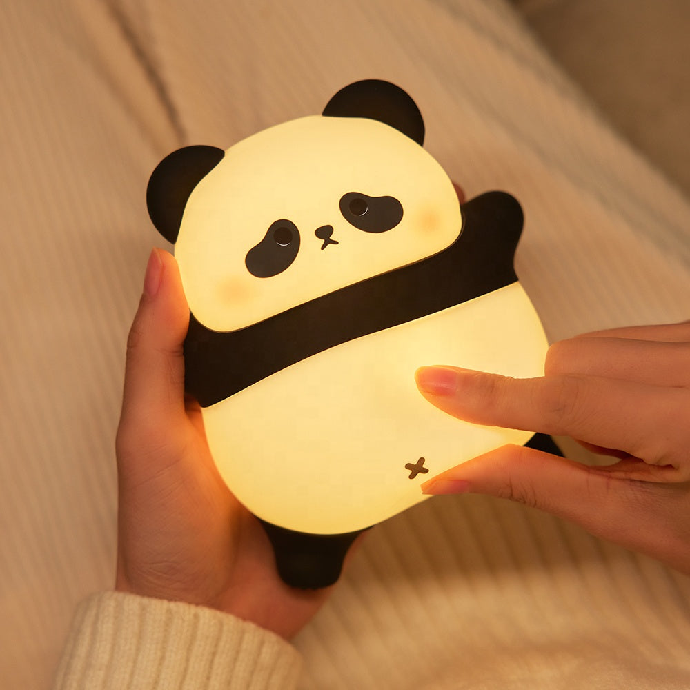 Kawaii Panda LED Night Lamp Rechargeable Silicone Nightlight with Cartoon Design Cute Animal Night Light for Kids