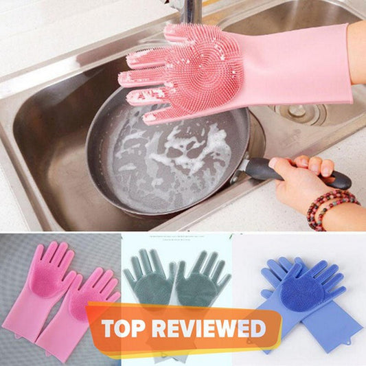 Reusable Silicone Magic Washing Gloves Pair with Scrubber Cleaning and Washing